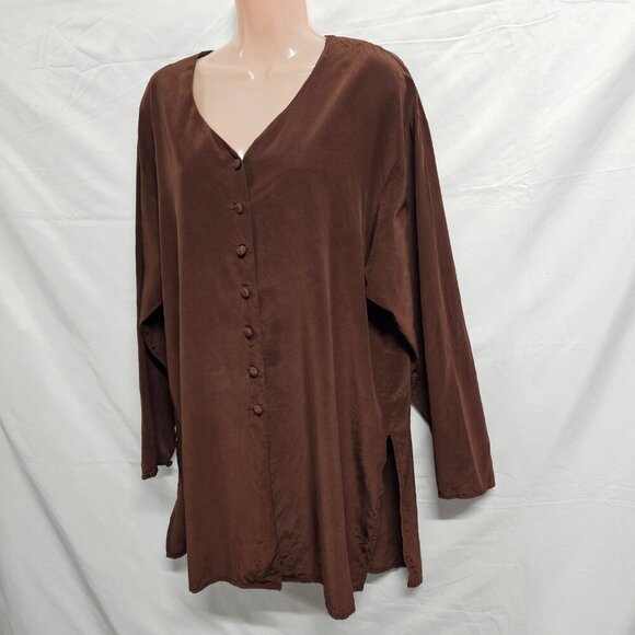 Diane Von Furstenberg Button Up Brown Satin Silk Top Blouse Shirt Women Size L - Picture 6 of 13